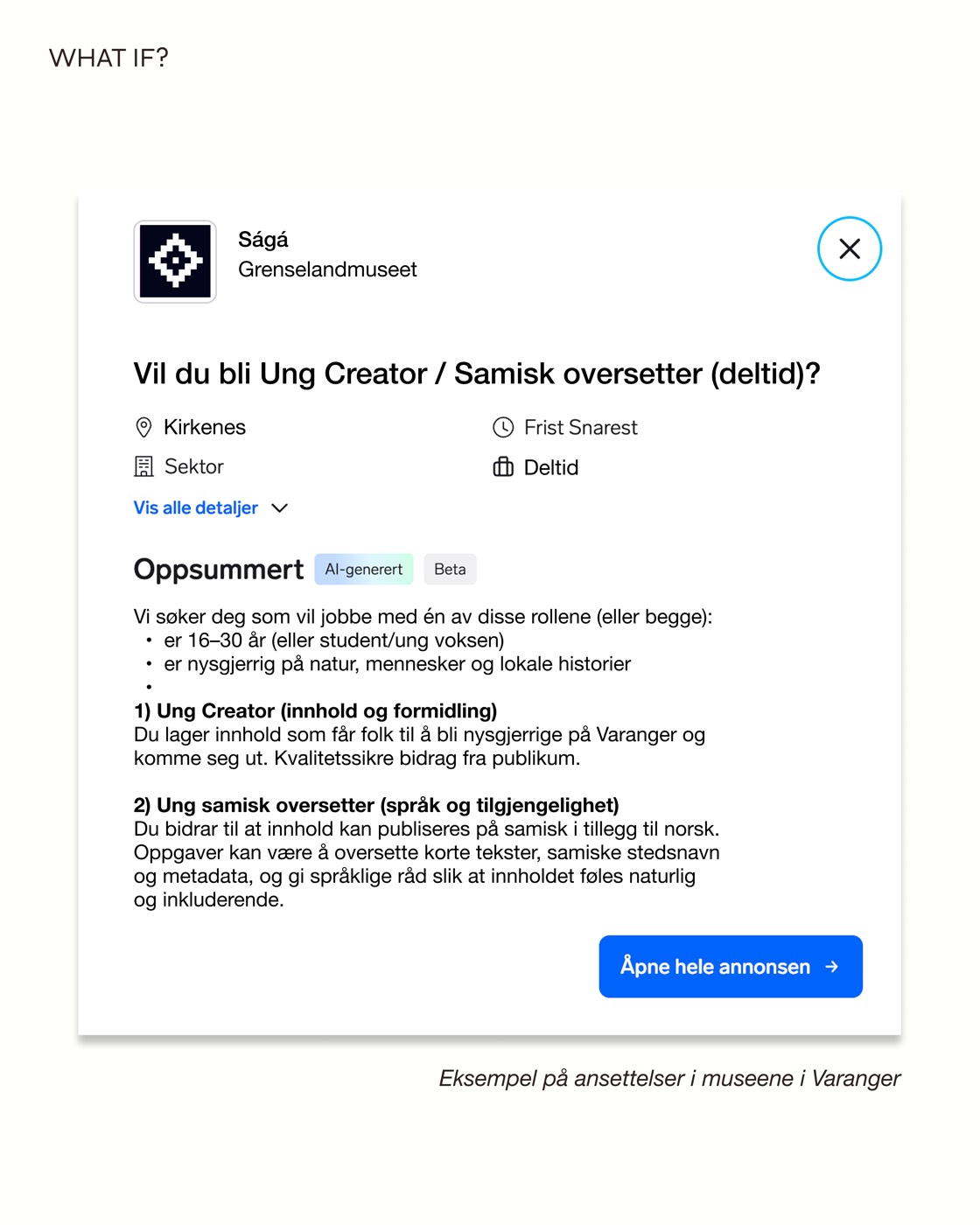 Ságá: stillingsannonse for Ung Creator